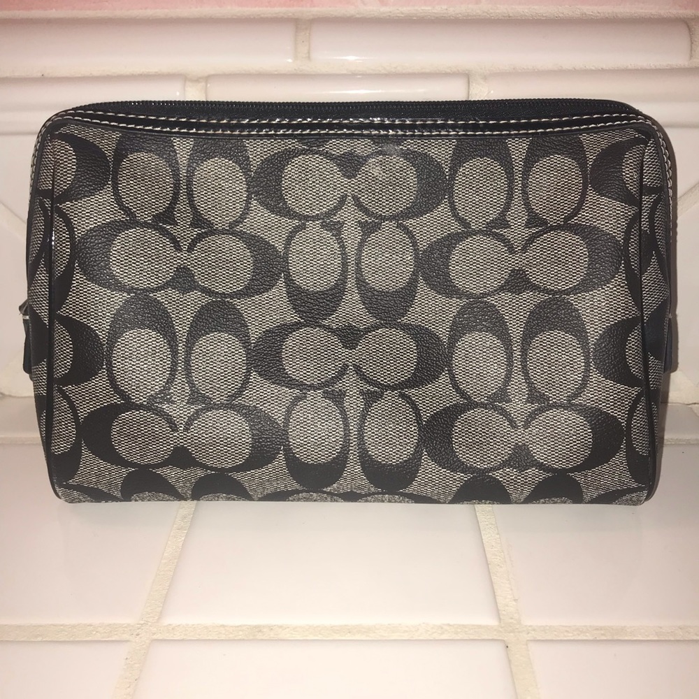 Coach black and gray makeup / toiletry travel bag